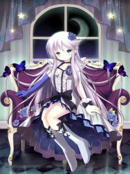 Rule 34 | 10s, 1girl, asymmetrical clothes, bad id, bad pixiv id, black neckwear, blue eyes, blue flower, blue rose, boots, bow, breasts, brooch, bug, butterfly, choker, couch, cure moonlight, dress, elbow gloves, flower, gloves, hair flower, hair ornament, heart, heart brooch, heartcatch precure!, insect, knee boots, long hair, magical girl, medium breasts, moon, night, precure, purple hair, rose, sakura puchirou, single elbow glove, single glove, sitting, solo, star (symbol), suama, tsukikage yuri, waist bow, window, wrist cuffs