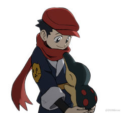 Rule 34 | 1boy, black hair, black undershirt, closed mouth, commentary, creatures (company), cyndaquil, do9bessa, english commentary, game freak, gen 2 pokemon, hat, holding, holding pokemon, jacket, looking down, male focus, nintendo, pokemon, pokemon (creature), pokemon legends: arceus, red headwear, red scarf, rei (pokemon), scarf, short hair, smile, spiked hair, undershirt