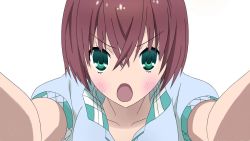 10s 1girl brown_hair female_focus green_eyes hokuto_(tokyo_ravens) open_mouth simple_background solo tagme tokyo_ravens white_background