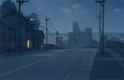Rule 34 | cityscape, house, mother (game), mother 2, no humans, power lines, road, scenery, seo tatsuya, sidewalk
