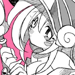 Rule 34 | 1girl, breasts, dark magician girl, duel monster, female focus, hat, long hair, looking at viewer, lowres, misaka (missa), monochrome, simple background, solo, wizard hat, yu-gi-oh!, yuu-gi-ou, yu-gi-oh! duel monsters