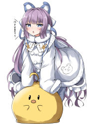 Rule 34 | 1girl, absurdres, arm support, azur lane, blue eyes, blush, coat, fur-trimmed coat, fur-trimmed sleeves, fur collar, fur trim, highres, leaning forward, long hair, long sleeves, looking at viewer, manjuu (azur lane), moyoron, parted lips, purple hair, russian text, simple background, sleeves past fingers, sleeves past wrists, solo, standing, tashkent (azur lane), translated, very long hair, white background, white coat