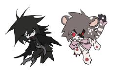 Rule 34 | animal ears, black feathers, black hair, bow, brown fur, chibi, chibi only, claws, creature, feathers, full body, harpy boy, kamikiririp, monster boy, no humans, open mouth, original, pink bow, red eyes, smile, sphinx, tail, tail bow, tail ornament, talons, tiger, tiger ears, wings
