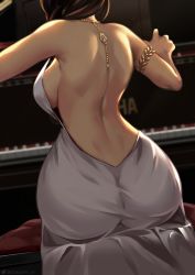 Rule 34 | 1girl, absurdres, armlet, ass, azur lane, back, backless dress, backless outfit, black hair, braid, breasts, cocktail dress, dark-skinned female, dark skin, dress, evening gown, highres, instrument, large breasts, long hair, official alternate costume, piano, piano bench, queasy s, sideboob, sitting, solo, south dakota (azur lane), south dakota (solo concert) (azur lane), white dress