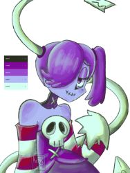 Rule 34 | 1girl, artist request, color guide, colored skin, purple skin, simple background, skullgirls, solo, squigly (skullgirls), tagme, watermark, white background, zombie