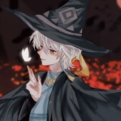 Rule 34 | 1boy, bug, butterfly, from side, hat, insect, laowanghuixiaoxi, male focus, mischief witch, red eyes, sky: children of the light, solo, white butterfly, white hair, witch hat