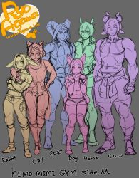 Rule 34 | 6+boys, agawa ryou, animal ears, arm around shoulder, bad id, bad tumblr id, biceps, cat boy, cat ears, character name, character request, closed eyes, clothes around waist, copyright request, cow ears, crossed arms, dog boy, dog ears, embarrassed, fang, genderswap, genderswap (ftm), goat ears, goat horns, height difference, horns, horse ears, jacket, jacket around waist, kemomimi gym, looking away, male focus, multiple boys, muscular, pectorals, rabbit ears, short eyebrows, toned, toned male, watermark