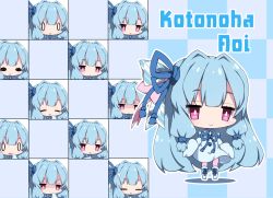 Rule 34 | &gt;:), 0 0, 1girl, :&lt;, :d, blue dress, blue footwear, blue hair, blue ribbon, blue sleeves, blush, boots, character name, checkered background, chibi, closed eyes, closed mouth, commentary request, detached sleeves, dress, expressions, hair ribbon, highres, kneebar, kotonoha aoi, long hair, long sleeves, milkpanda, open mouth, parted lips, pink thighhighs, purple eyes, ribbon, shaded face, sleeveless, sleeveless dress, sleeves past fingers, sleeves past wrists, smile, sweatdrop, tears, thighhighs, thighhighs under boots, triangle mouth, v-shaped eyebrows, very long hair, voiceroid