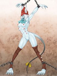 Rule 34 | 00s, 1girl, animal ears, barefoot, bdsm, bondage, bound, breasts, dragoon (final fantasy), extra breasts, female focus, final fantasy, final fantasy ix, freija crescent, full body, highres, joka (hiwai), nipples, nude, solo, tail, thighhighs, toes