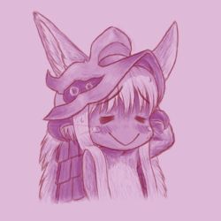 Rule 34 | 1girl, animal ears, blush, body fur, bune, embarrassed, furry, furry female, helmet, highres, horizontal pupils, made in abyss, nanachi (made in abyss), short hair with long locks, sidelocks, solo, whiskers
