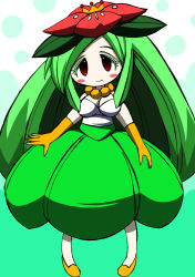 Rule 34 | 1girl, green hair, lilligant, personification, pokemon, red eyes