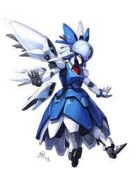 Rule 34 | boogwerks, cirno, commentary, dated, english commentary, floating, looking ahead, mecha, mechanization, no humans, open hands, robot, science fiction, signature, simple background, solo, thrusters, touhou, white background