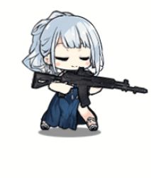 Rule 34 | 1girl, ak-12, ak-12 (girls&#039; frontline), ak-12 (quiet azure) (girls&#039; frontline), alternate hairstyle, animated, animated gif, assault rifle, black footwear, blue dress, blush stickers, breasts, closed eyes, dress, full body, girls&#039; frontline, glowing, glowing eye, gun, halter dress, halterneck, hand on own face, head tilt, holding, holding gun, holding weapon, kalashnikov rifle, laughing, long hair, lowres, official alternate costume, official art, ponytail, purple eyes, rifle, saru, sidelocks, silver hair, simple background, smile, solo, weapon, white background, wristband