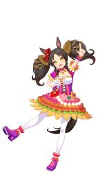 Rule 34 | + +, 1girl, animal ears, bad link, black hair, boots, breasts, center frills, corset, dress, fang, frilled dress, frills, full body, game model, hair ornament, hairband, hand on own hip, high heel boots, high heels, highres, horse ears, horse girl, horse tail, index finger raised, layered dress, long hair, looking at viewer, marvelous sunday (umamusume), medium breasts, multicolored clothes, multicolored dress, open mouth, pantyhose, pinwheel hair ornament, pointing, pointing at viewer, purple footwear, short sleeves, smile, solo, standing, standing on one leg, tachi-e, tail, transparent background, twintails, umamusume, white pantyhose, wrist cuffs, yellow eyes