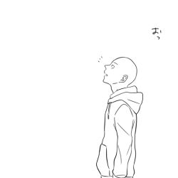 Rule 34 | 1boy, comic, dokkoi shoo, greyscale, hood, hoodie, looking up, male focus, monochrome, one-punch man, saitama (one-punch man), ^^^, translated