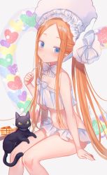 Rule 34 | 1girl, abigail williams (fate), abigail williams (swimsuit foreigner) (fate), abigail williams (swimsuit foreigner) (third ascension) (fate), absurdres, animal, arm support, bad id, bad reddit id, bare shoulders, bikini, black cat, blonde hair, blue eyes, bonnet, bow, bowtie, cat, fate/grand order, fate (series), forehead, heart, highres, invisible chair, long hair, looking at viewer, midriff, navel, parted bangs, shouu-kun, sitting, solo, swimsuit, thighs, twintails, very long hair, white background, white bikini, white bow