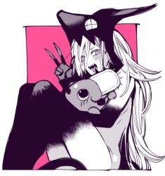 Rule 34 | + +, 1girl, :3, animal, animal hat, blood devil (chainsaw man), blush, chain, chainsaw man, colored extremities, cross-shaped pupils, hair between eyes, hat, holding, holding animal, kanitumuri, long hair, looking at another, looking at viewer, looking up, monochrome, nude, open mouth, pochita (chainsaw man), power (chainsaw man), sharp teeth, sitting, solo focus, symbol-shaped pupils, tail, teeth, v
