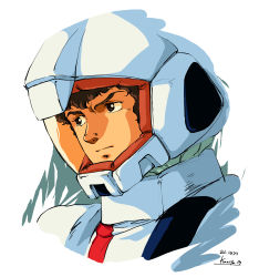 Rule 34 | 1980s (style), 1boy, absurdres, amuro ray, bad id, bad pixiv id, brown eyes, brown hair, char&#039;s counterattack, dated, gundam, helmet, highres, kazuto mitsurugi, male focus, official style, retro artstyle, pilot suit, retro artstyle, signature, solo
