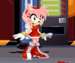 Rule 34 | 1girl, amy rose, animated, blowing kiss, boots, dress, furry, furry female, green eyes, heart, hedgehog girl, looping animation, one eye closed, pink fur, pink hair, pixel art, project x, red dress, sleeveless, sleeveless dress, sonic (series), sound, tagme, video, wink