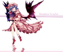 Rule 34 | 1girl, bad id, bad pixiv id, bat wings, blue hair, crystal ball, hat, moon, nabezuru, red eyes, red moon, reflection, remilia scarlet, short hair, solo, touhou, wings
