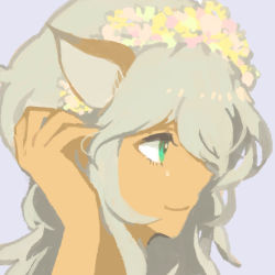 Rule 34 | 1girl, animal ears, aqua eyes, bad id, bad pixiv id, character request, flower, giuseppina ciuinni, green eyes, grey hair, grey theme, long hair, shirono kuma, solo, strike witches, strike witches: suomus misfits squadron, tan, world witches series