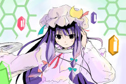 Rule 34 | 1girl, crystal, female focus, hat, patchouli knowledge, purple eyes, purple hair, shichinose, solo, touhou, upper body