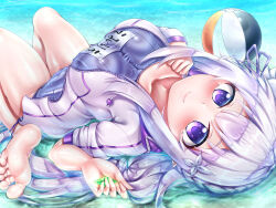 Rule 34 | 1girl, breasts, cleavage, emilia (re:zero), feet, looking at viewer, medium breasts, oooqqq, solo, swimsuit, tagme, tight clothes