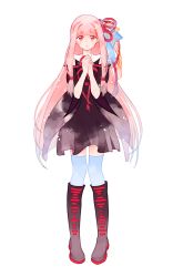 Rule 34 | 1girl, :o, black dress, blue thighhighs, blunt bangs, boots, detached sleeves, dress, full body, hair ornament, highres, knee boots, kotonoha akane, long hair, looking at viewer, official art, own hands together, pink hair, red eyes, sidelocks, solo, standing, straight-on, tachi-e, thighhighs, transparent background, very long hair, voiceroid, yagasuri, yoshida yoshitsugi, zettai ryouiki