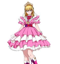 Rule 34 | 1girl, blonde hair, boots, frilled skirt, frills, idol, idol clothes, one-punch man, skirt, tiara, wavygyaza