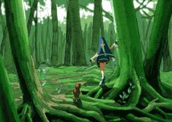 Rule 34 | 1boy, arc system works, black hair, bridget (guilty gear), cross, green theme, guilty gear, guilty gear xx, hat, looking at viewer, male focus, nature, outdoors, plant, roger (guilty gear), roots, scenery, solo, trap, tree, wizard hat