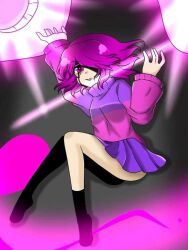 Rule 34 | bete noire, brown hair, clothes, glitchtale, legs, pink eyes, pink hair, pink shirt, purple shirt, purple skirt, shirt, short hair, skirt, smile, socks, bad tag