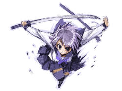 Rule 34 | blue eyes, momiji mao, original, purple hair, school uniform, serafuku, sword, weapon