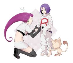 Rule 34 | 1boy, 1girl, age regression, aged down, black footwear, black gloves, boots, can&#039;t be this cute, creatures (company), game freak, gen 1 pokemon, gloves, james (pokemon), jessie (pokemon), meowth, millgua, nintendo, pokemon, pokemon (anime), pokemon (classic anime), pokemon (creature), team rocket, white background