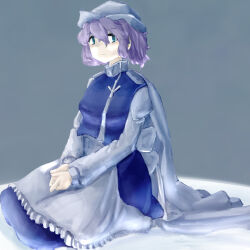 Rule 34 | 1girl, absurdres, grey background, highres, koyane (silver81106), letty whiterock, looking at viewer, medium hair, on ground, sitting, solo, touhou