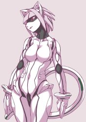 Rule 34 | 1girl, animal ears, bodysuit, breasts, cat ears, catsuit, highres, nakagami takashi, short hair, simple background, solo