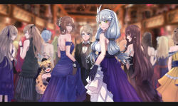 Rule 34 | 6+girls, alternate costume, armlet, bare shoulders, black bow, black dress, blonde hair, blue eyes, blue hair, blurry, blurry background, blush, bow, bowtie, braid, breasts, brown hair, choker, closed mouth, collarbone, crown, crown braid, dress, dsr-50 (girls&#039; frontline), dsr-50 (highest bid) (girls&#039; frontline), evo 3 (girls&#039; frontline), facepaint, fang, flower, formal, g36 (&quot;sommelier&quot;) (girls&#039; frontline), g36 (girls&#039; frontline), girls&#039; frontline, gloves, green eyes, green hair, grizzly mkv (girls&#039; frontline), grizzly mkv (starry night ball) (girls&#039; frontline), hair between eyes, hair bow, hair flower, hair ornament, hair ribbon, hair rings, hairclip, highres, hk416 (girls&#039; frontline), hk416 (starry cocoon) (girls&#039; frontline), idw (cat in the box) (girls&#039; frontline), idw (girls&#039; frontline), large breasts, layered dress, light particles, long hair, looking at viewer, m1918 (girls&#039; frontline), m950a (girls&#039; frontline), medium breasts, mini crown, monocle, mosin-nagant (girls&#039; frontline), mosin-nagant (moonlit ocean) (girls&#039; frontline), multi-tied hair, multiple girls, official alternate costume, one side up, open mouth, parted lips, purple dress, purple hair, purple ribbon, red eyes, red hair, ribbon, shawl, shirt, short hair, shoulder blades, sidelocks, small breasts, smile, springfield (girls&#039; frontline), springfield (queen in radiance) (girls&#039; frontline), strapless, strapless dress, striped clothes, striped vest, suit, sunglasses, teardrop, twintails, ump45 (diamond flower) (girls&#039; frontline), ump45 (girls&#039; frontline), ump9 (girls&#039; frontline), ump9 (the world&#039;s melody) (girls&#039; frontline), very long hair, vest, wa2000 (ballroom interlude) (girls&#039; frontline), wa2000 (girls&#039; frontline), xyufsky, zas m21 (girls&#039; frontline), zas m21 (white queen) (girls&#039; frontline)