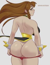 Rule 34 | 1girl, ass, braid, breasts, brown hair, capcom, chun-li, curvy, heart, heart-shaped pupils, huge ass, large breasts, long hair, looking at viewer, looking back, solo, standing, street fighter, symbol-shaped pupils, thick thighs, thighs, wide hips