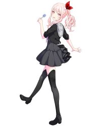 Rule 34 | 1other, :p, akiyama mizuki, black footwear, black jacket, black socks, candy, cropped jacket, dress, food, from side, full body, grey dress, head tilt, highres, holding, holding candy, holding food, holding lollipop, jacket, lollipop, long hair, looking at viewer, non-web source, official art, other focus, pink eyes, pink hair, project sekai, side ponytail, sleeves rolled up, socks, tachi-e, thighhighs, tongue, tongue out, transparent background