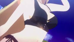 3d action alpha_(kage_no_jitsuryokusha_ni_naritakute!) animated bikini blonde_hair blue_eyes breasts cleavage kage_no_jitsuryokusha_ni_naritakute! large_breasts long_hair pointy_ears sound swimsuit tagme video