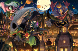 Rule 34 | architecture, building, city, cityscape, cloud, commentary, commentary request, costume, creatures (company), dusknoir, english commentary, flying, game freak, gen 1 pokemon, gen 3 pokemon, gen 4 pokemon, ghost, grovyle, halloween, halloween costume, highres, jack-o&#039;-lantern, jigglypuff, karamimame, looking at viewer, mixed-language commentary, moon, night, nintendo, no humans, outdoors, pokemon, pokemon (creature), pokemon mystery dungeon, pokemon mystery dungeon: explorers of time/darkness/sky, pumpkin, rooftop, scenery, sceptile, sky, treecko