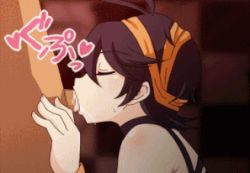 Rule 34 | 2boys, androgynous, animated, animated gif, artist request, black hair, fellatio, japanese text, jojo no kimyou na bouken, lowres, male focus, multiple boys, narancia ghirga, oral, penis, saliva, short hair, source request, trap, yaoi