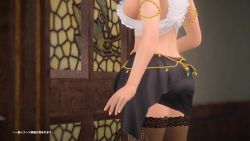 Rule 34 | 1girl, 3d, animated, beach, black footwear, black skirt, black thighhighs, blue eyes, breasts, choker, cleavage, dead or alive, dead or alive xtreme venus vacation, elise (doa), hair bun, high heels, highres, jewelry, lace, lace-trimmed legwear, lace trim, large breasts, looking at viewer, necklace, pen, pendant, pink hair, secretary, sideboob, single hair bun, skirt, sound, swimsuit, tagme, talking, thighhighs, trailer (media), video