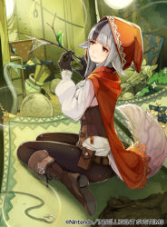 Rule 34 | 1girl, animal ears, bad id, bad tumblr id, black hair, boots, cloak, corset, fire emblem, fire emblem cipher, fire emblem fates, frills, grey hair, junk, kurosawa tetsu, multicolored hair, nintendo, official art, outdoors, pants, red cloak, red eyes, red hood, silk, spider web, stick, tail, tight clothes, tight pants, two-tone hair, velouria (fire emblem), wolf ears, wolf tail