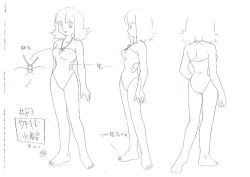 Rule 34 | 1girl, ass, barefoot, breasts, character sheet, creatures (company), full body, game freak, jewelry, long hair, looking at viewer, monochrome, multiple views, necklace, nintendo, official art, one-piece swimsuit, philena ivy, pokemon, pokemon (anime), pokemon (classic anime), smile, standing, swimsuit, translation request, wide hips
