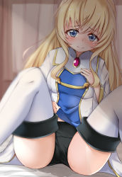 Rule 34 | 10s, 1girl, aono (f i s), black panties, blonde hair, blue eyes, blurry, blush, bow, bow panties, breasts, closed mouth, clothes lift, covered navel, depth of field, dress, dress lift, dutch angle, embarrassed, female focus, goblin slayer!, hair between eyes, hand on own chest, hand up, indoors, knees up, lifting own clothes, long hair, long sleeves, looking at viewer, medium breasts, panties, pee, peeing, peeing self, priestess (goblin slayer!), puddle, sitting, solo, spread legs, tears, thighhighs, underwear, upskirt, very long hair, wet, wet clothes, wet panties, white thighhighs