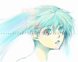 Rule 34 | 1girl, aqua eyes, aqua hair, colored eyelashes, hair between eyes, hair ornament, hatsune miku, heterochromia, looking at viewer, parted lips, portrait, red eyes, simple background, sketch, solo, soratooto, text focus, umu, umu (um), vocaloid, white background
