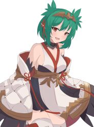 Rule 34 | 1girl, absurdres, bare shoulders, black feathers, black wings, blush, breasts, cleavage, clothing request, commentary, english commentary, feathers, green hair, hair between eyes, harpy, highres, hzhc, indie virtual youtuber, lincoro, monster girl, open mouth, pointy ears, red eyes, rope, second-party source, shimenawa, short hair, short twintails, small breasts, solo, thighhighs, tiara, twintails, virtual youtuber, white thighhighs, winged arms, wings