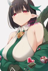 1girl bare_shoulders biscione_(fate) black_hair blush breasts dragon_tail fate/grand_order fate_(series) highres horns ichi_kq large_breasts long_sleeves looking_at_viewer red_eyes short_hair sideboob solo tail