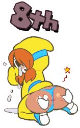 Rule 34 | 1girl, anus, ass, crying, female focus, from behind, full body, gender request, genderswap, kneeling, lowres, mask, nintendo, noill, oekaki, orange hair, panties, shy gal, shy guy, solo, spread anus, spread ass, sweater, tears, thighhighs, thong, uncensored, underwear, white background, yellow sweater
