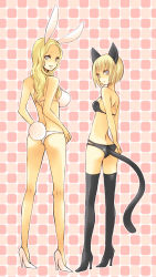 Rule 34 | 00s, animal ears, bad id, bad pixiv id, bare shoulders, bikini, bikini top only, blonde hair, boots, breasts, cat ears, cat tail, checkered background, clare (claymore), claymore (series), grey eyes, high heel boots, high heels, large breasts, long hair, pocopoco, rabbit ears, rabbit tail, shoes, short hair, standing, stiletto heels, swimsuit, tail, teresa, thigh boots, thighhighs